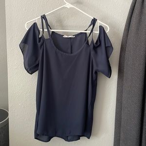 Blue off the shoulder shirt